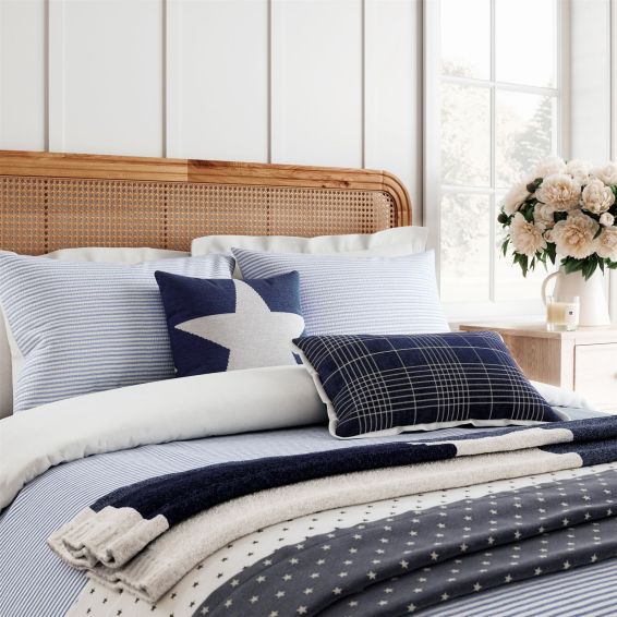 Long Island Ticking Stripe Bedding by Helena Springfield in Blue