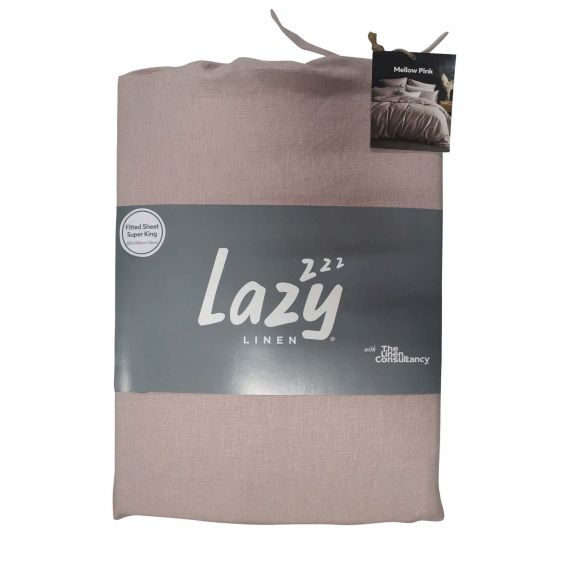 Lazy Linen Plain Fitted Bed Sheet in Mellow Pink