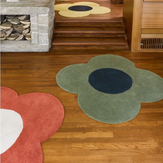 Flower Wool Circle Rugs 061303 in Tomato By Designer Orla Kiely