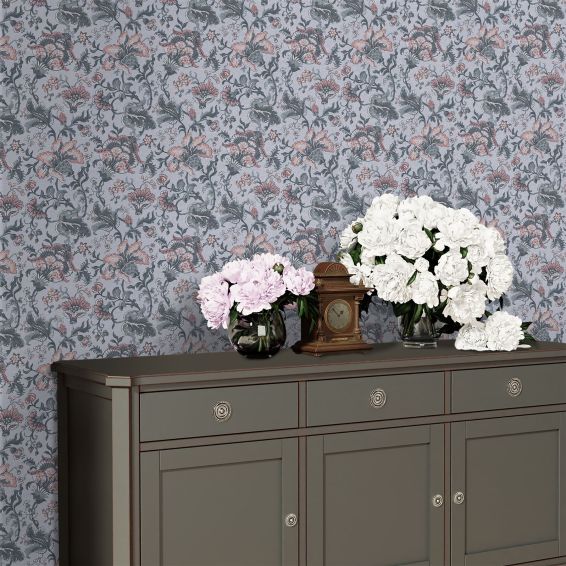 Portia Floral Wallpaper 114909 by Laura Ashley in Pale Slate Grey