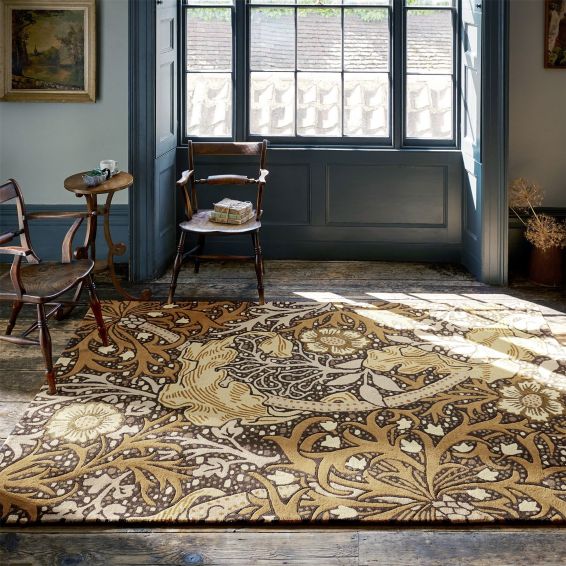 Seaweed Floral Rugs 127006 in Charcoal Mustard By William Morris