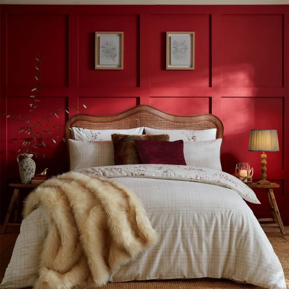 Winter Pussy Willow Bedding Set by Laura Ashley in Cranberry Red