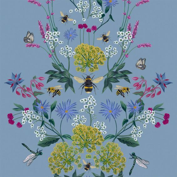 Perfect Pollinators Floral Wallpaper 118577 by Joules in Haze Blue