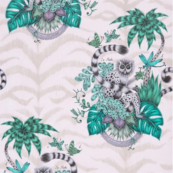 Lemur Wallpaper W0103 04 by Emma J Shipley in Pink