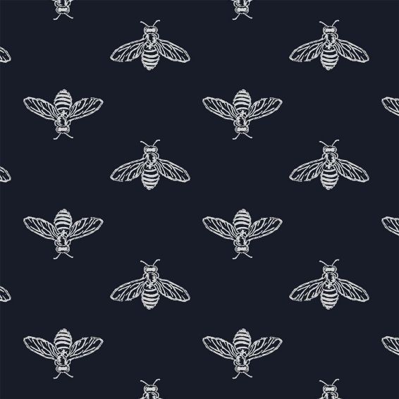 Block Print Bee Wallpaper 118546 by Joules in French Navy Blue