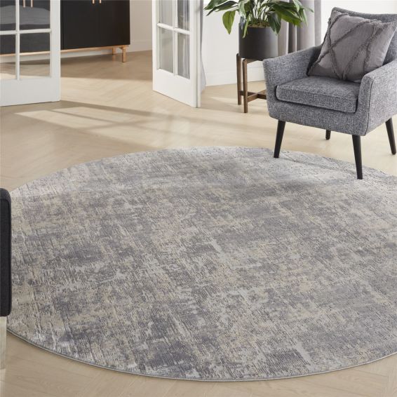 Rustic Textures RUS01 Abstract Circle Rugs in Ivory Silver Grey