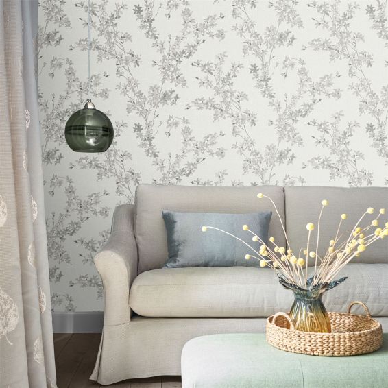 Forsythia Botanical Wallpaper 113349 by Laura Ashley in Steel Grey