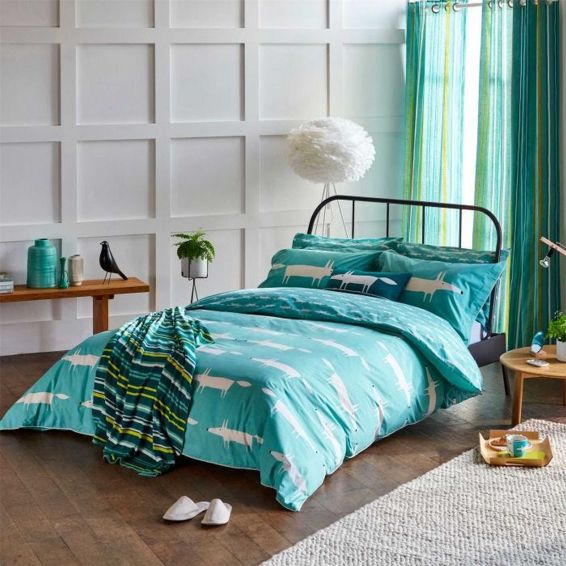 Mr Fox Bedding and Pillowcase By Scion in Teal