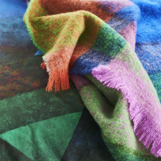 Varanasi Fuchsia Mohair Throw in Green By Designers Guild