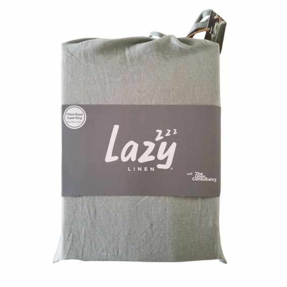 Lazy Linen Plain Fitted Bed Sheet in Sage Green