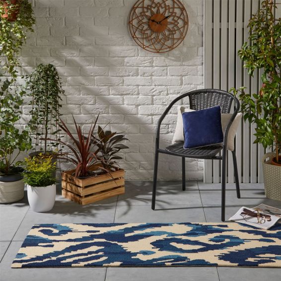 Kasuri Outdoor Runner Rugs by Sanderson in Indigo 446208