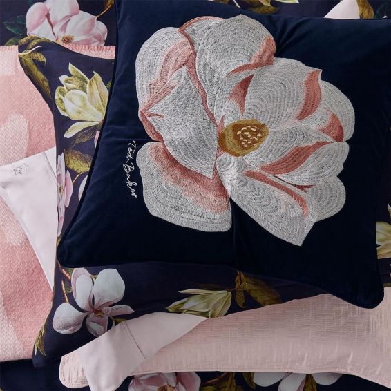 Opal Floral Cotton Velvet Cushion by Ted Baker in Navy Blue