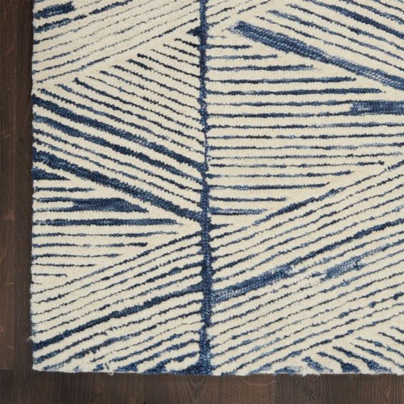 Colorado CLR01 Linear Wool Runner Rug by Nourison in White Blue