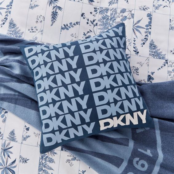 Logo Printed Cotton Cushion by DKNY in Blue