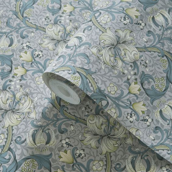 Golden Lily Wallpaper W0174/02 by Clarke & Clarke in Slate Dove