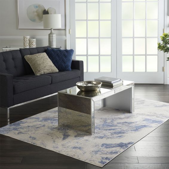 Silky Textures Rugs SLY03 by Nourison in Blue Ivory Grey