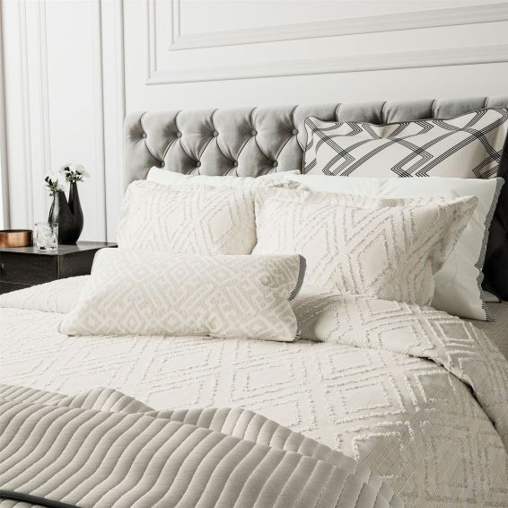 Emani Clipped Geometric Bedding by Bedeck of Belfast in Chalk White