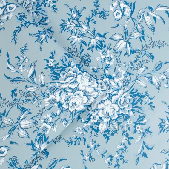 Picardie Floral Wallpaper 115251 by Laura Ashley in Blue Sky