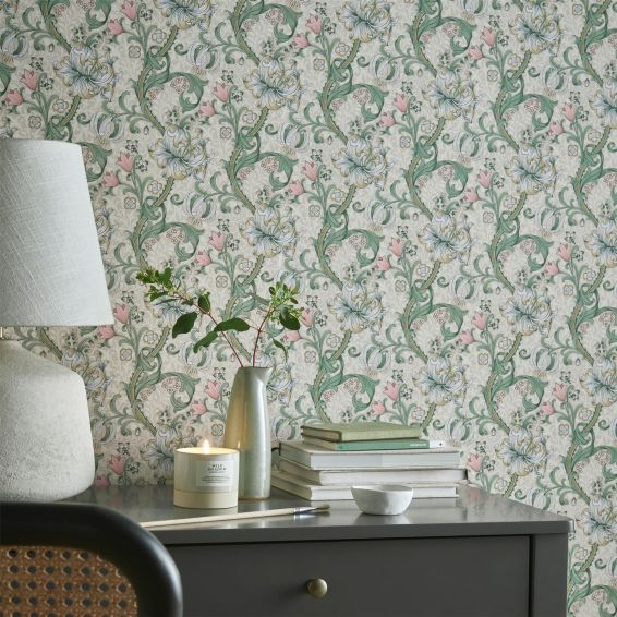 Golden Lily Wallpaper W0174/01 by Clarke & Clarke in Linen Blush