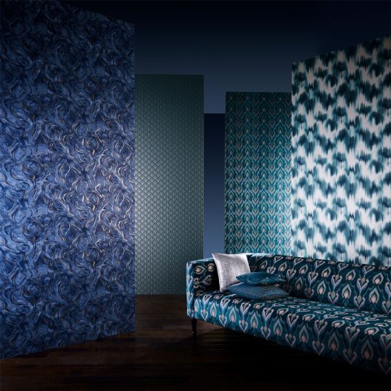 Velluto Wallpaper W0170/03 by Clarke & Clarke in Teal Blue