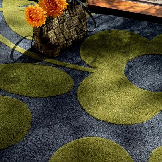 Sprig Stem Wool Rugs 063908 by Orla Kiely in Marine Blue