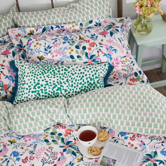 Pheasant Floral Cotton Cushion by Joules in Multi