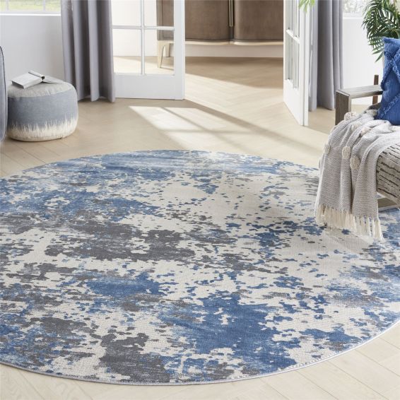 Rustic Textures RUS08 Abstract Circle Rugs in Grey Blue