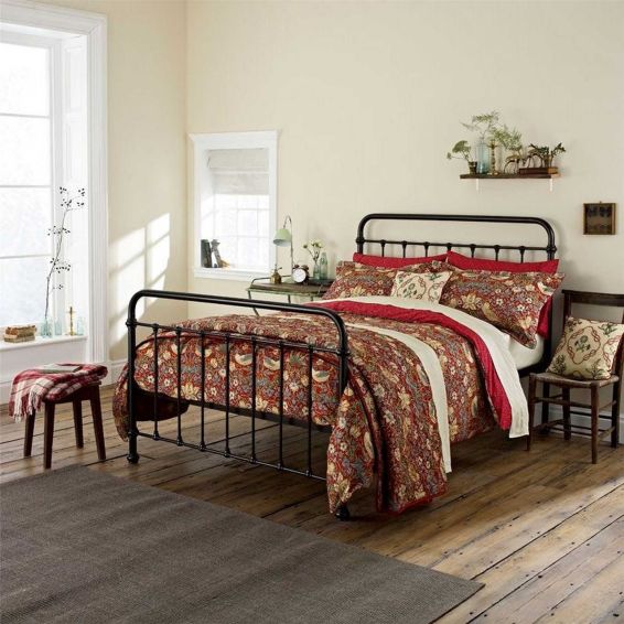 Strawberry Thief Bedding Duvet Cover and Pillowcase By Morris & Co in Crimson Red