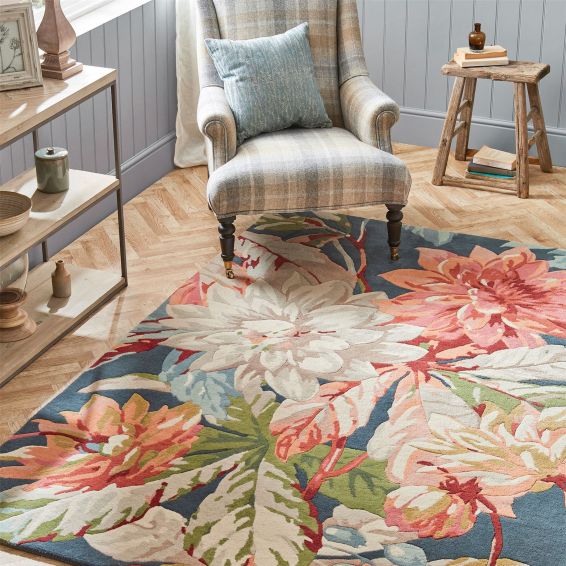 Dahlia and Rosehip Rugs 50608 in Teal by Harlequin