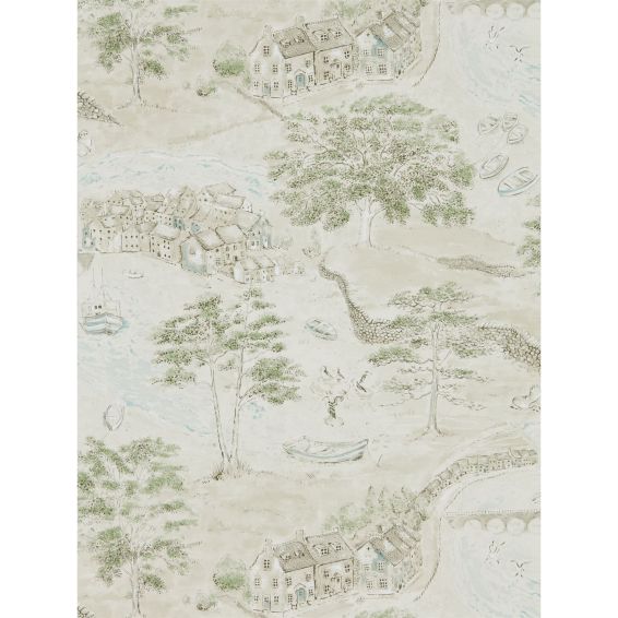 Sea Houses Wallpaper 216490 by Sanderson in Green Sand Beige