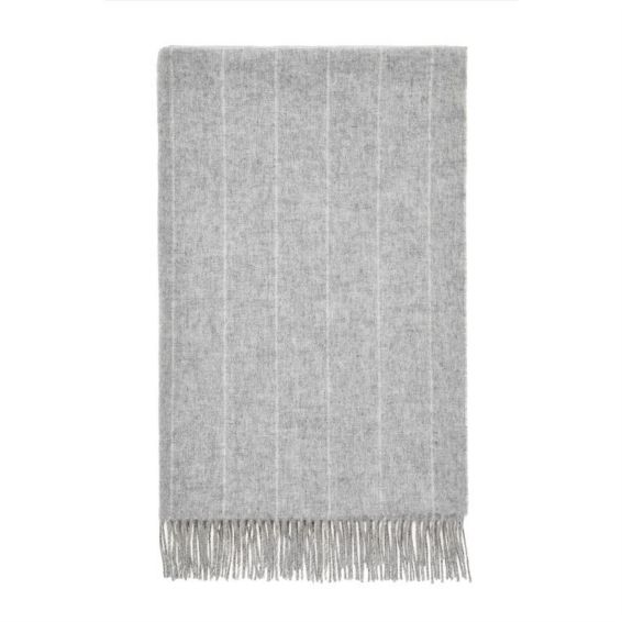 Fletcher Pinstripe Merino Lambs Wool Throw by LuxeTapi in Grey