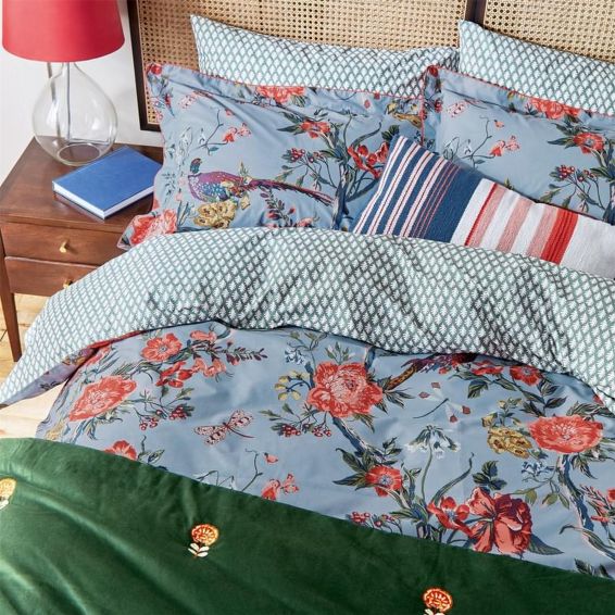 Chinoise Floral Cotton Bedding by Joules in Blue