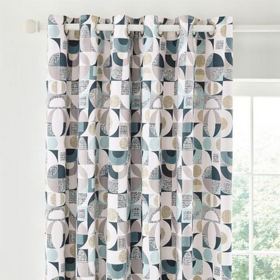 Tolka Geometric Curtains By Helena Springfield in Teal Green