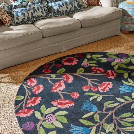 Foraging Wool Circle Rug 146618 by Sanderson in Indigo Blue