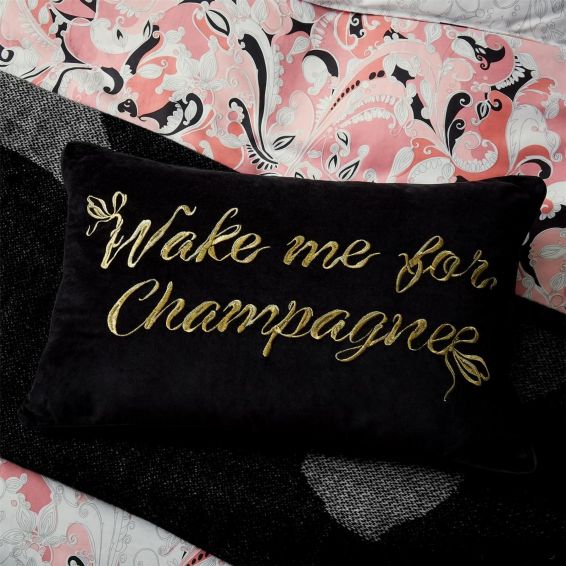 Wake Me For Champagne Cushion by Ted Baker in Black