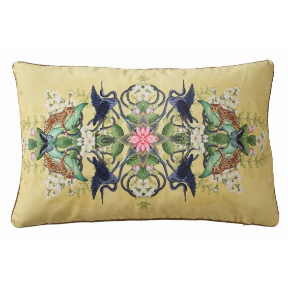 Wonderlust Tea Story Velvet Cushion By Wedgwood in Citron Yellow