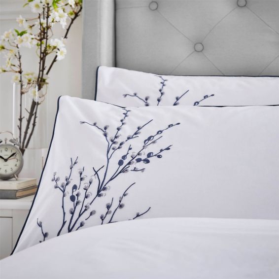 Pussy Willow Sprig Embroidered Bedding Set by Laura Ashley in Midnight