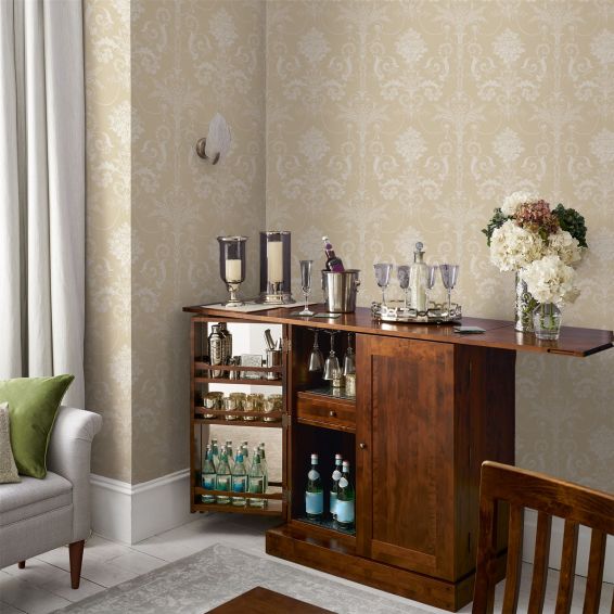 Josette Damask Wallpaper 113384 by Laura Ashley in Linen