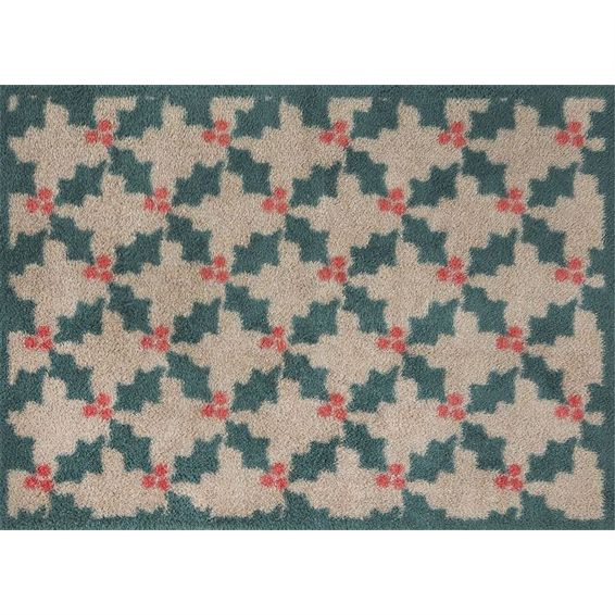 Christmas Holly Leaf & Berries Doormat in Red & Green