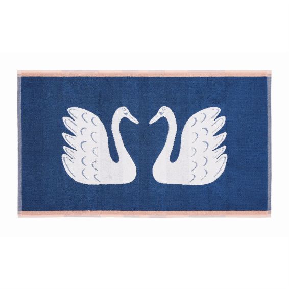 Swim Swam Swan Bath Mat by Scion in Denim Blue