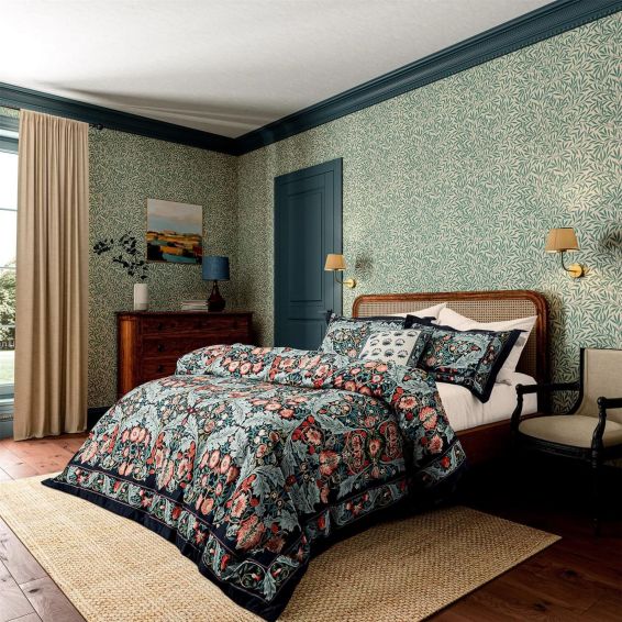 Earthly Paradise Bedding by Morris & Co x V&A in Teal Sea Green