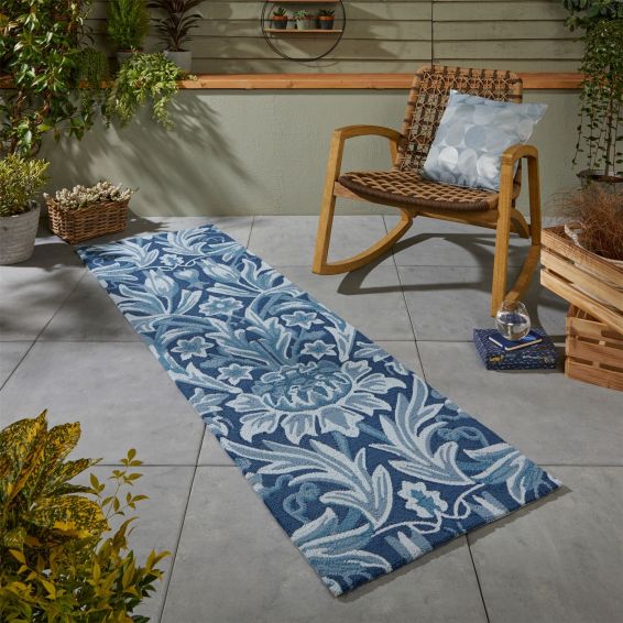 Sunflower Outdoor Runner Rugs by William Morris in Webbs Blue 427907