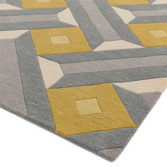 Reef RF01 Motif Geometric Runner Rugs in Yellow Grey