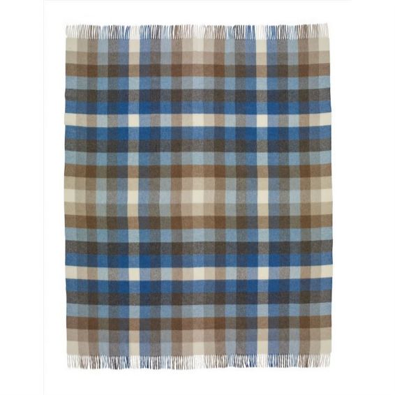 Preston Check Merino Lambs Wool Throw by LuxeTapi in Aqua Blue