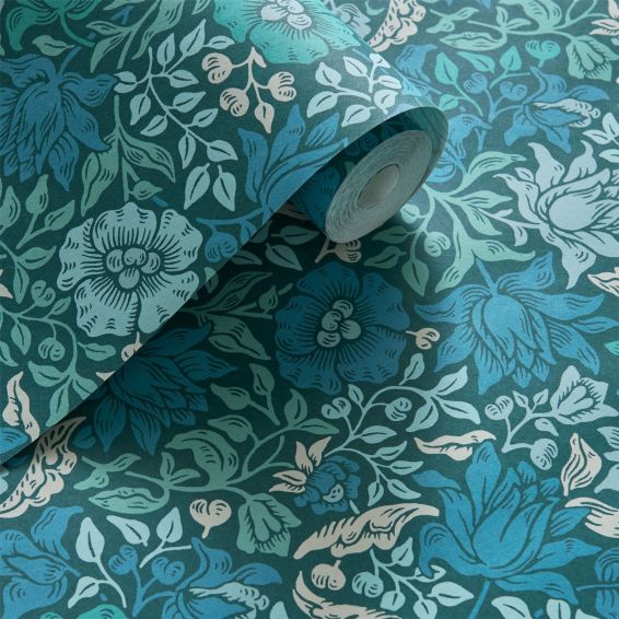 Mallow Wallpaper W0173/02 by Clarke & Clarke in Teal Blue