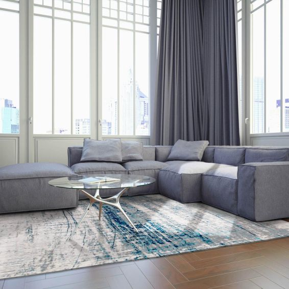 Louis De Poortere Modern Abstract Mad Men Griff Rug 8421 in Bronx Azurite