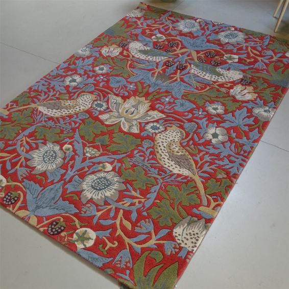 Strawberry Thief Rugs 027700 Crimson by William Morris