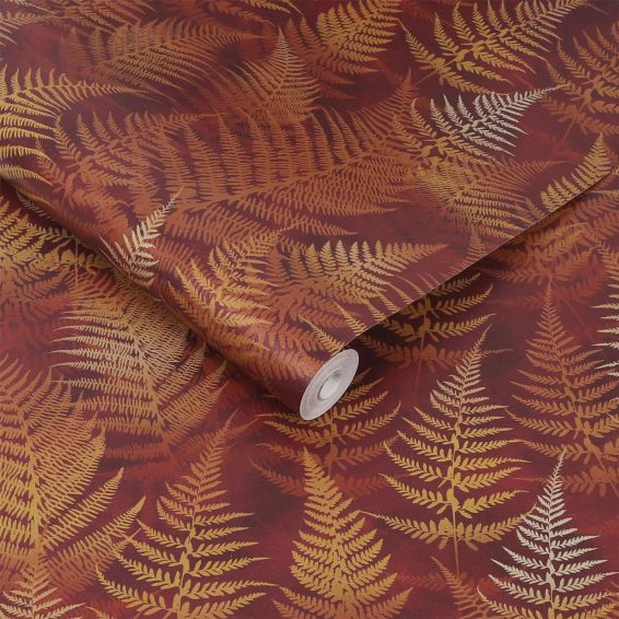 Woodland Fern Wallpaper 120402 by Clarissa Hulse in Rust Orange