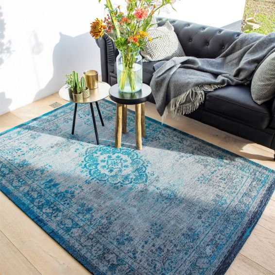 Louis De Poortere Traditional Fading World Medallion Designer Rugs 8255 Grey Turquoise