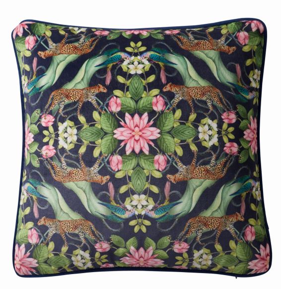 Menagerie Botanical Velvet Cushion By Wedgwood in Midnight Blue